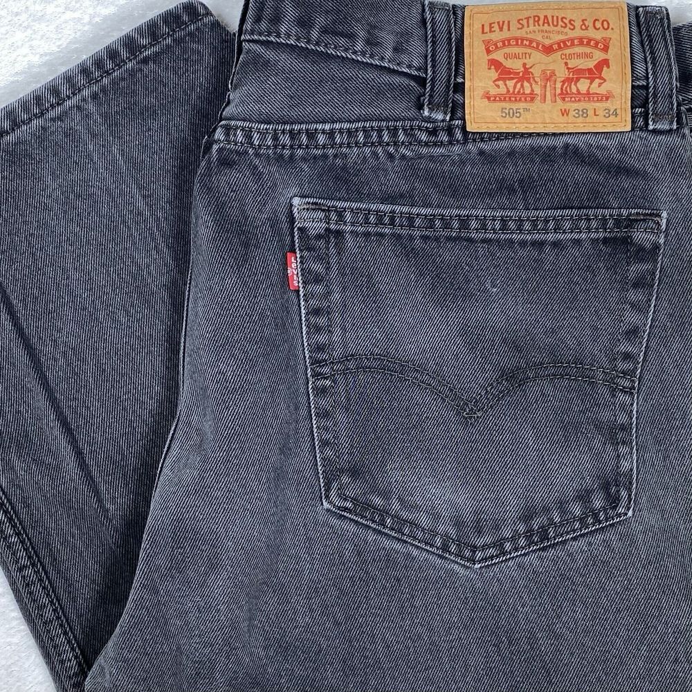 Levi's 505‎ Men's Faded Black 38x34 Denim Jeans Straight Leg